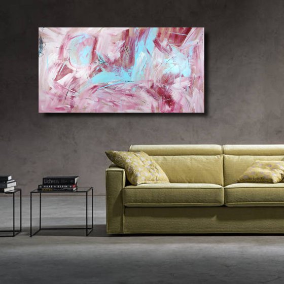 painting of a room/abstract geometric/original painting/oversized paintings/horizontal abstract painting size- 150x80 cm  title c657