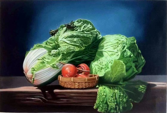Still life:Gryllid on the vegetables