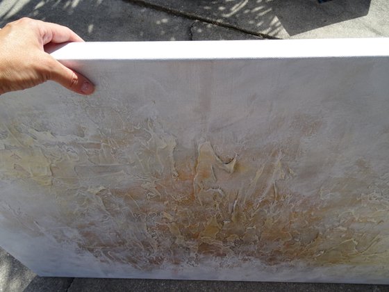 DREAMS. Large Abstract Beige Gold Textured Painting.