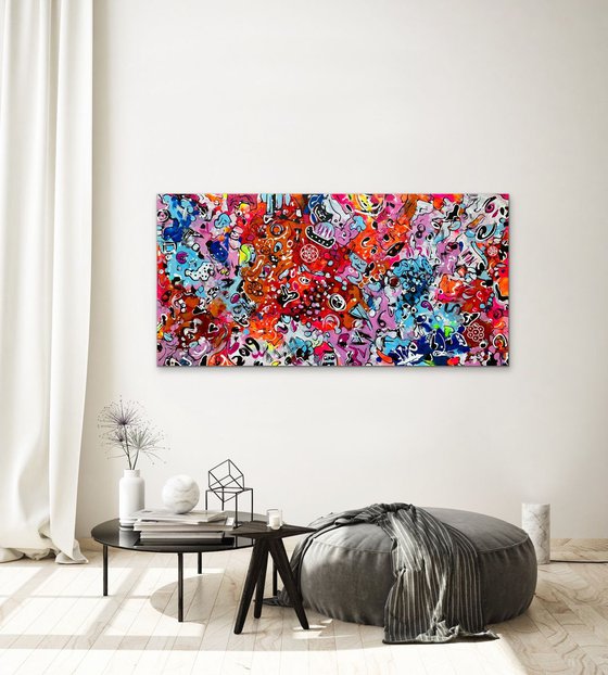 71''x 35''(180x90cm),Life in Colors 9, urban ,pop art ready to hang, colorful canvas art  - xxxl art - abstract art painting- extra large art- mixed media