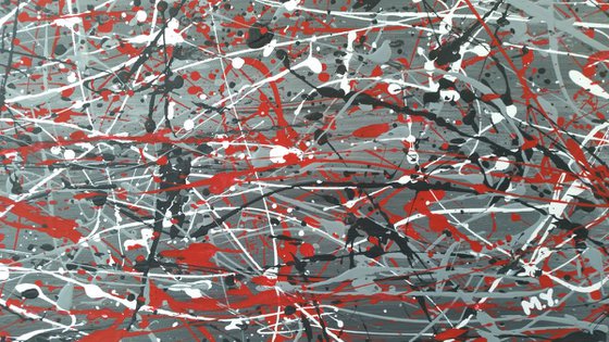 JACKSON POLLOCK STYLE ABSTRACT ACRYLIC PAINTING ON CANVAS BY M. Y.