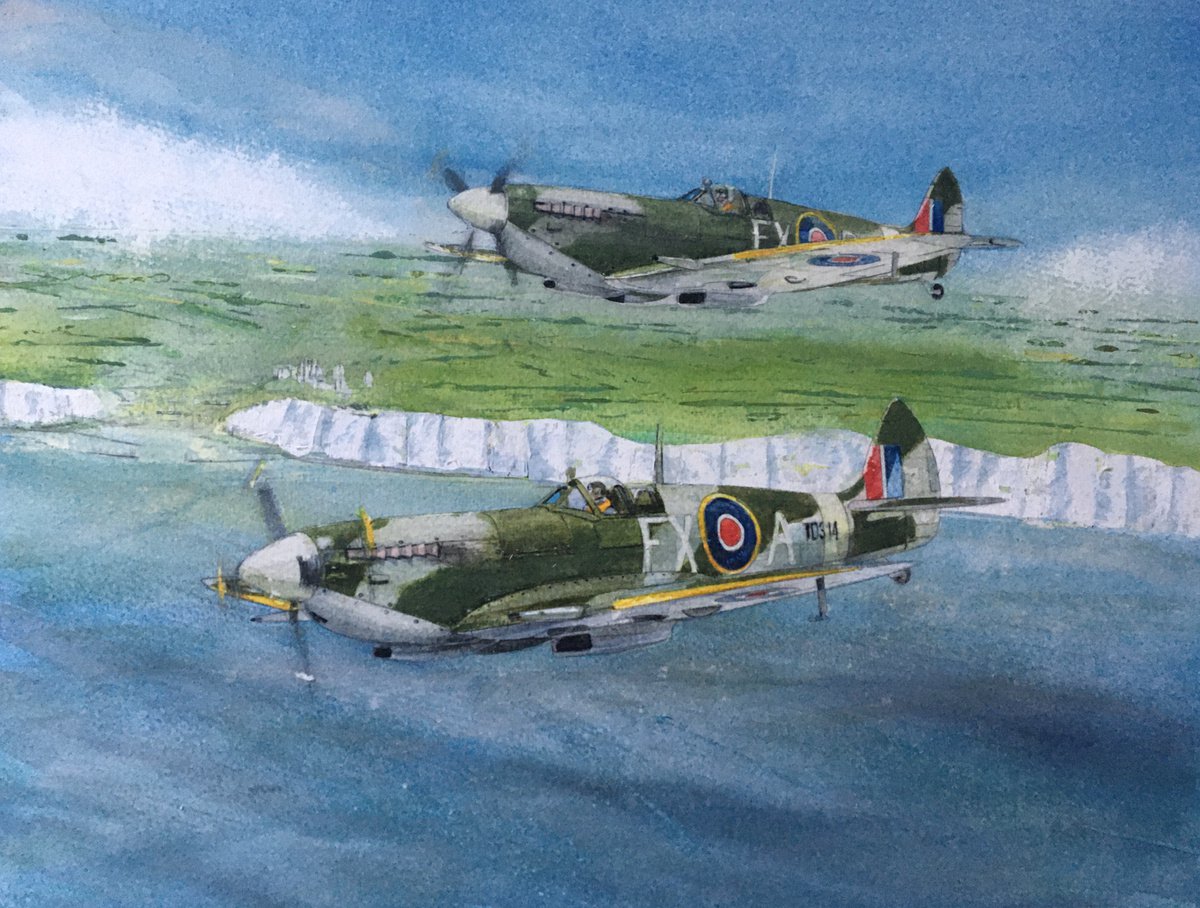 Supermarine Sptifires over Dover Castle by John Lowerson