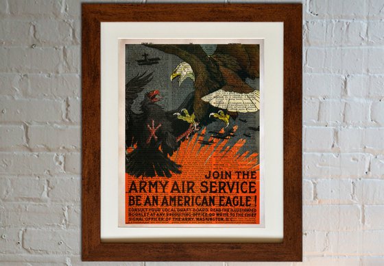 Join the Army Air Service - Be an American Eagle! - Collage Art Print on Large Real English Dictionary Vintage Book Page