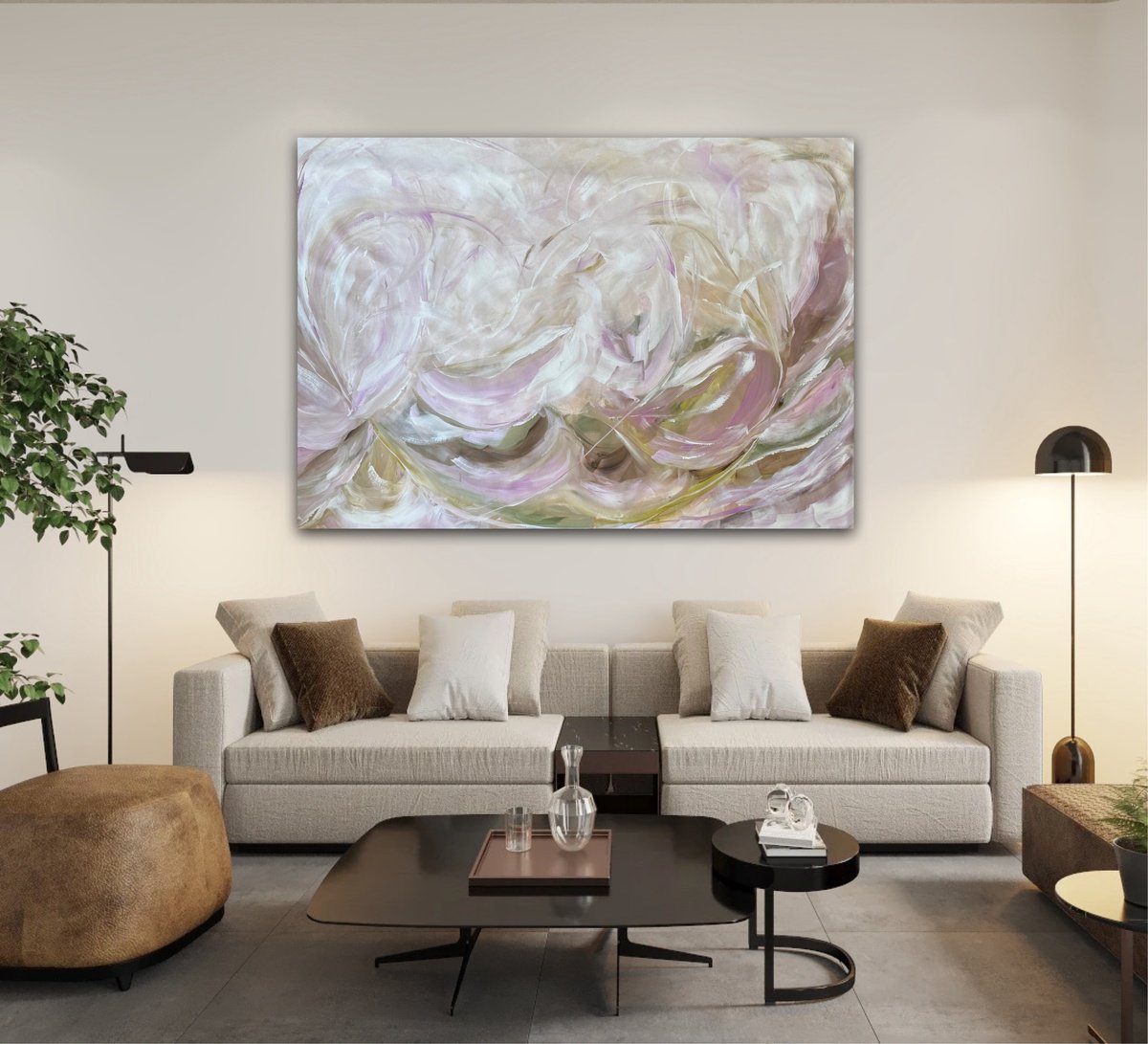 Abstract Botanical Acrylic Painting By Ivana Gigovic, 59 X 39, Whispered Petals, Original Artwork