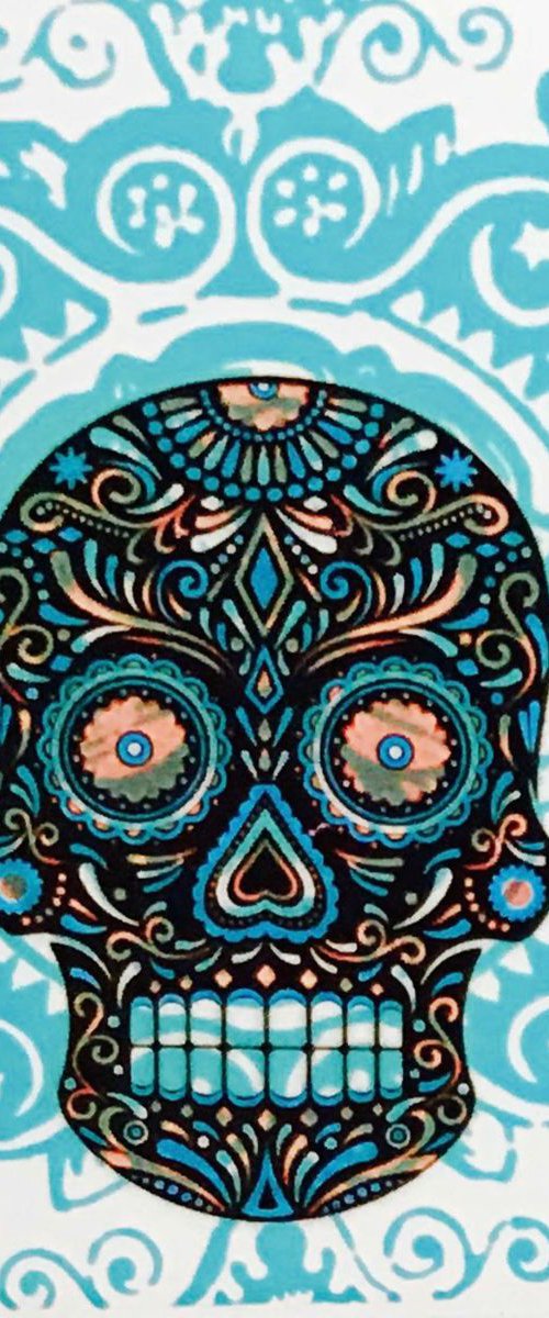 Blue Skull on Patterned background by Georgia  Sawers