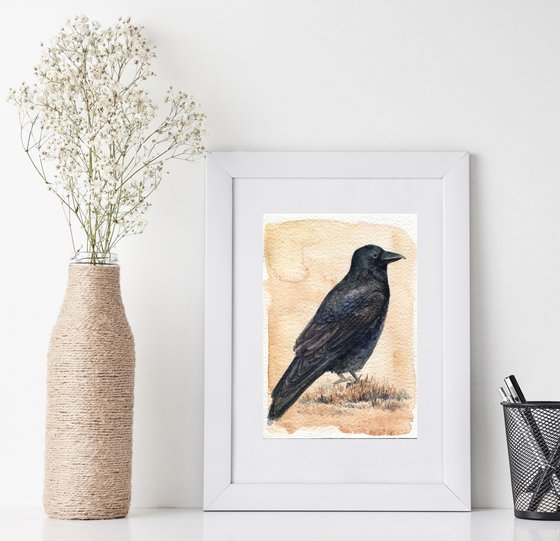 Watercolor raven painting