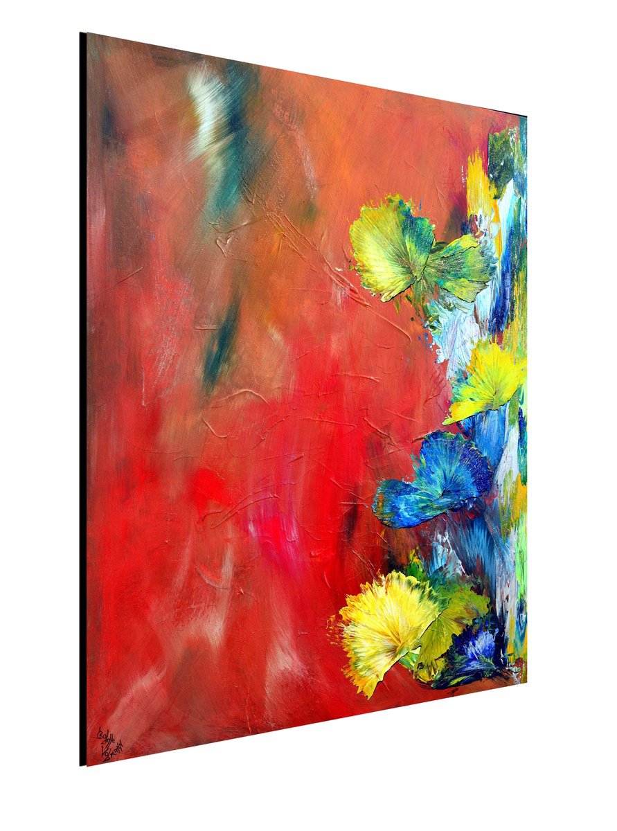 Flowers fantasy FREE SHIPPING PALETTE KNIFE PAINTING READY TO HANG by Isabelle Vobmann