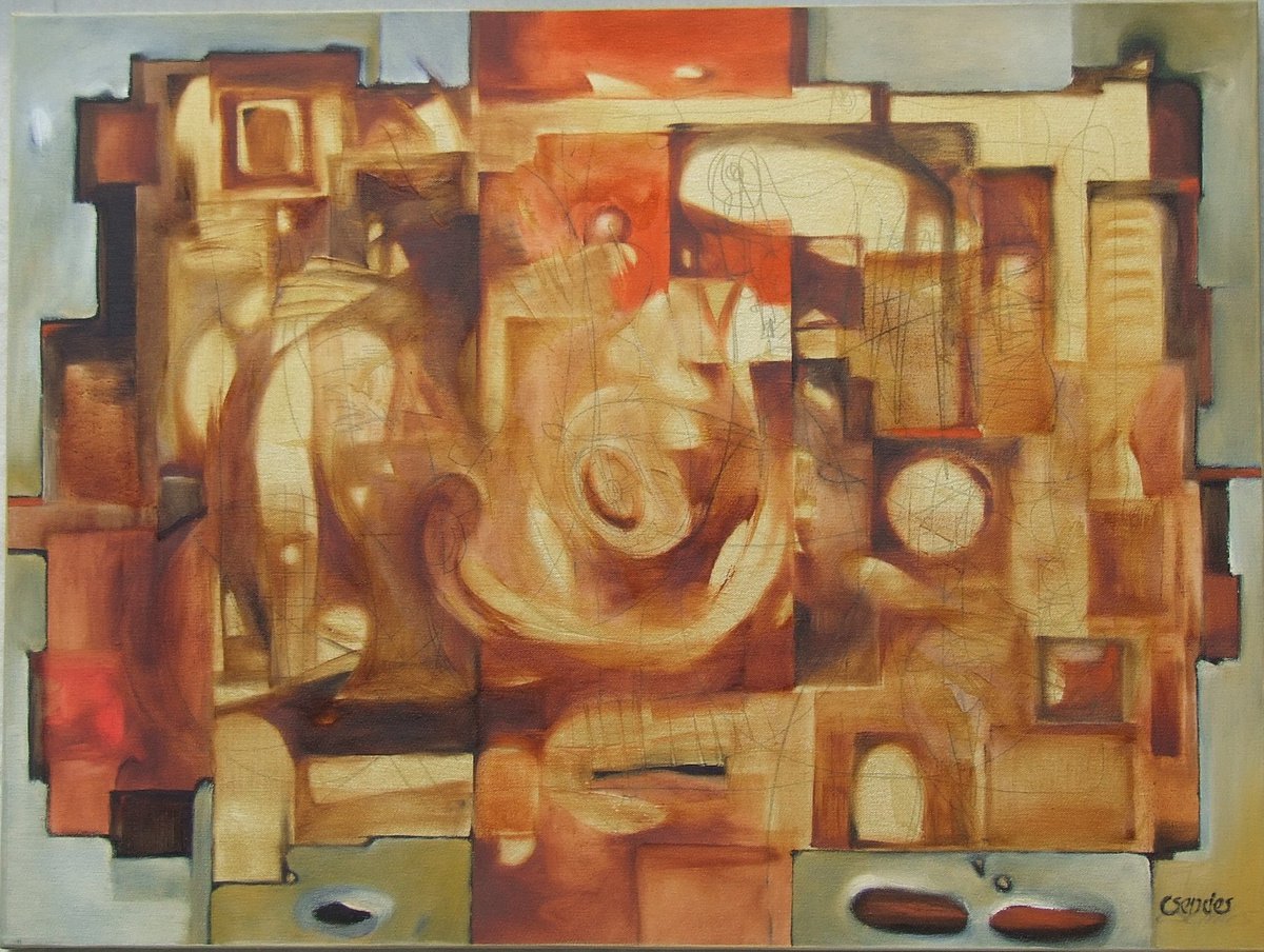 Abstract Oil Painting By Csaba Csendes, 31 X 24, The Fragrance Of Gold, Original Artwork