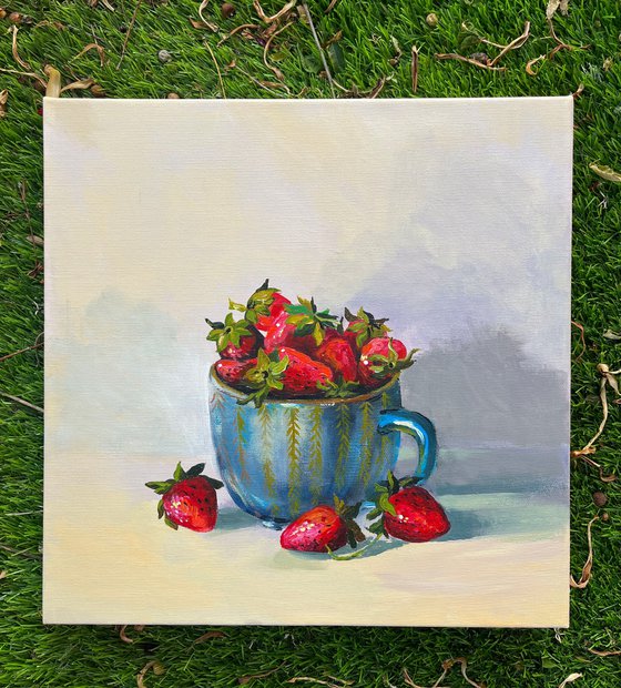 Still life with strawberry mug