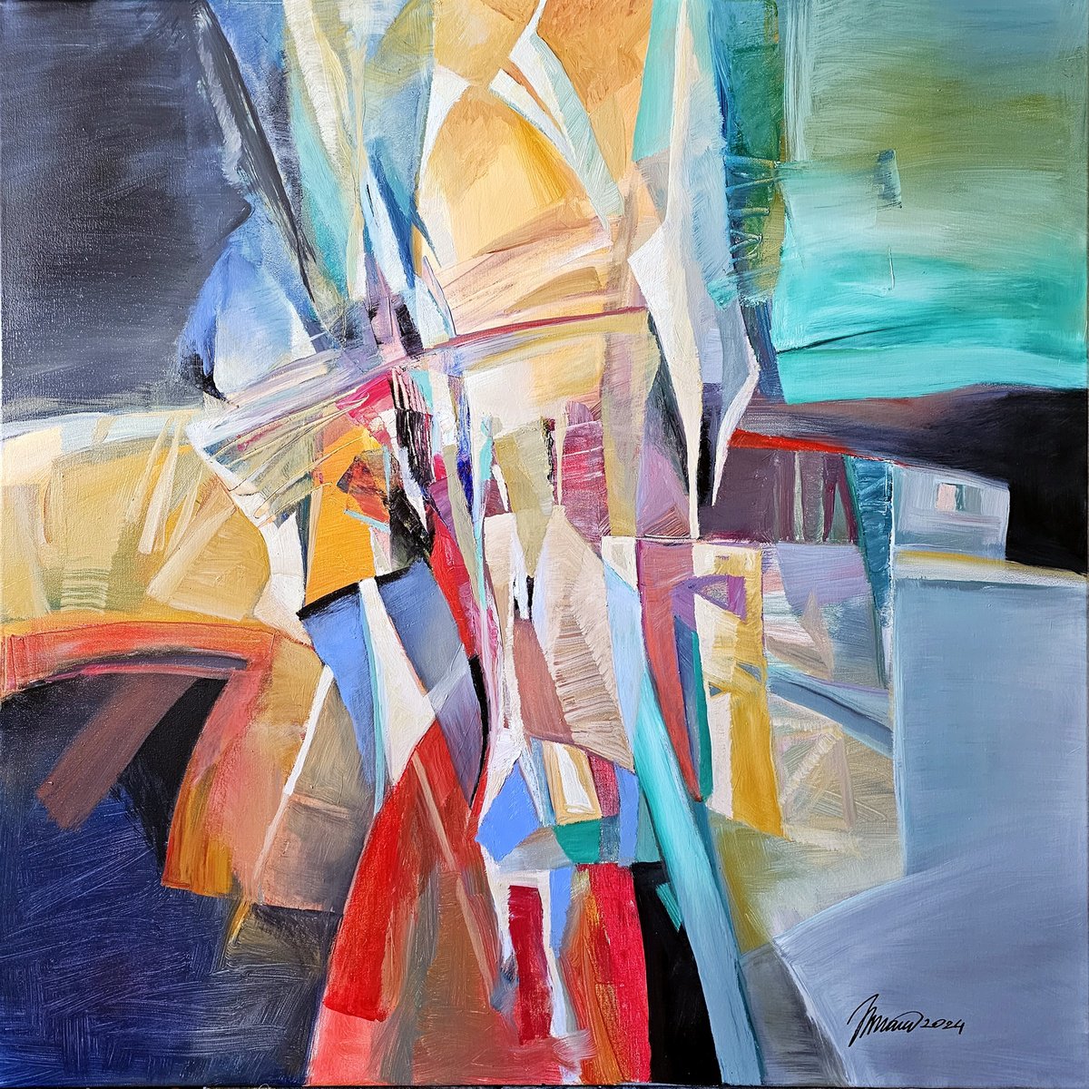 Abstract Oil Painting By Taidakov Nikolai, 39 X 39", Evening Mood, Original Artwork