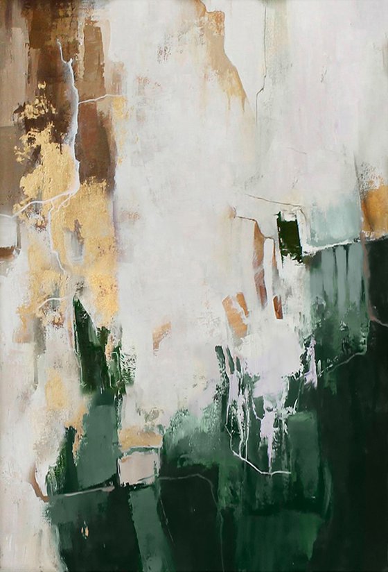 "Green Bloom 2" Green gold abstract art