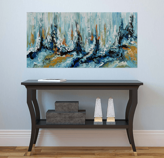 Early spring 24"x48" - Acrylic Blue Abstract Artwork created with Palette Knife
