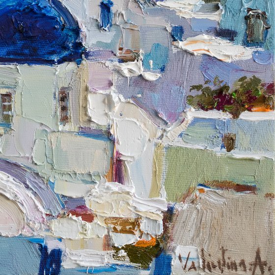 Santorini, Greece seascape - Original oil impasto landscape painting