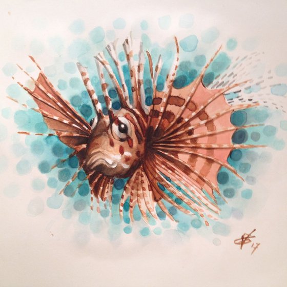 Little fish portrait series : Watercolor studio blue dots