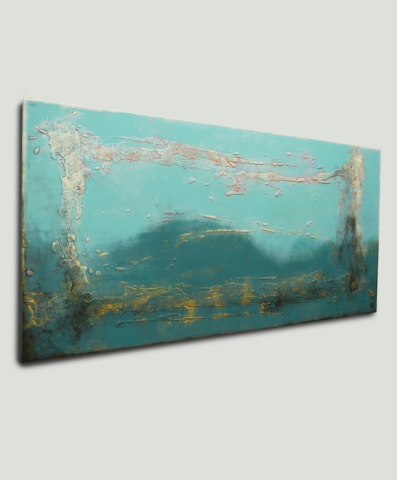 Blue Abstract Painting - The Blue Lagoon - 140x70 cm - Ronald Hunter - 02J