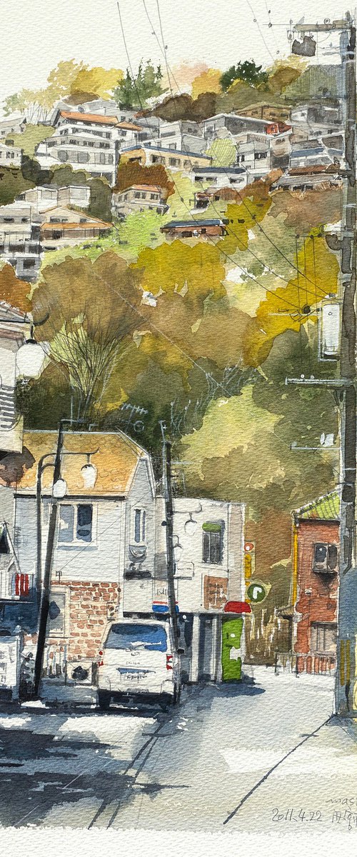 Hillside Town View (2011)- 30x40cm Sketch by Masato Watanabe
