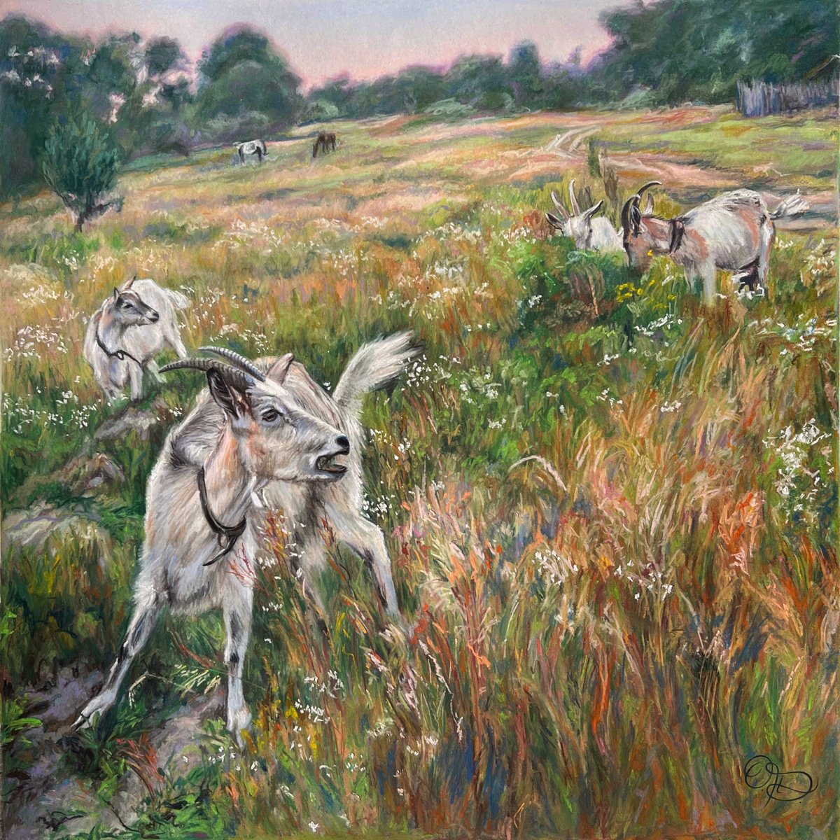 Photorealistic Animal Pastel Drawing By Olha Dashkevych, 22 X 22", «On The Way Home», Original Artwork