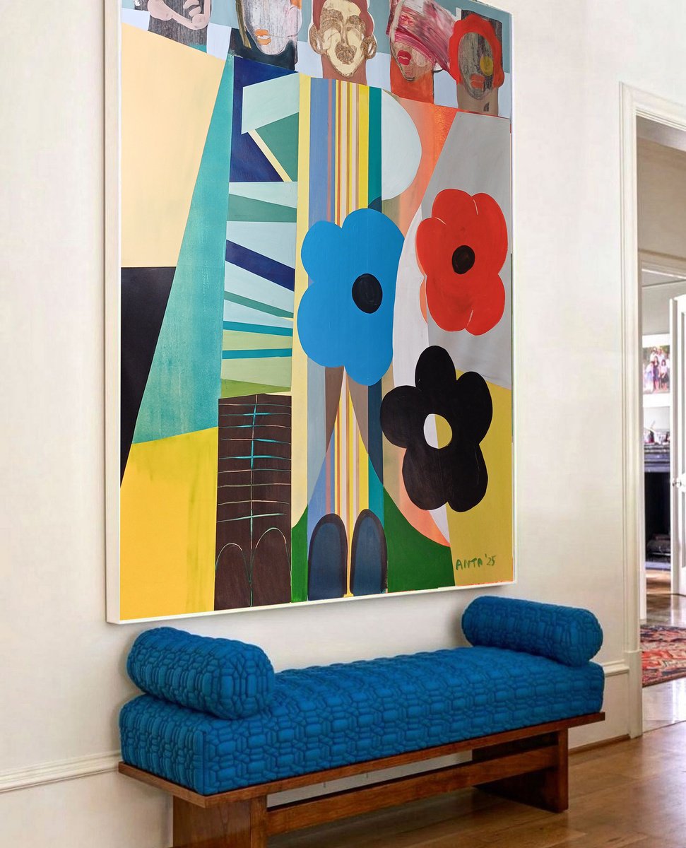 Impressionistic Portrait Acrylic Painting By Kariko Ono, 43 X 59", Heroes 35, Original Artwork