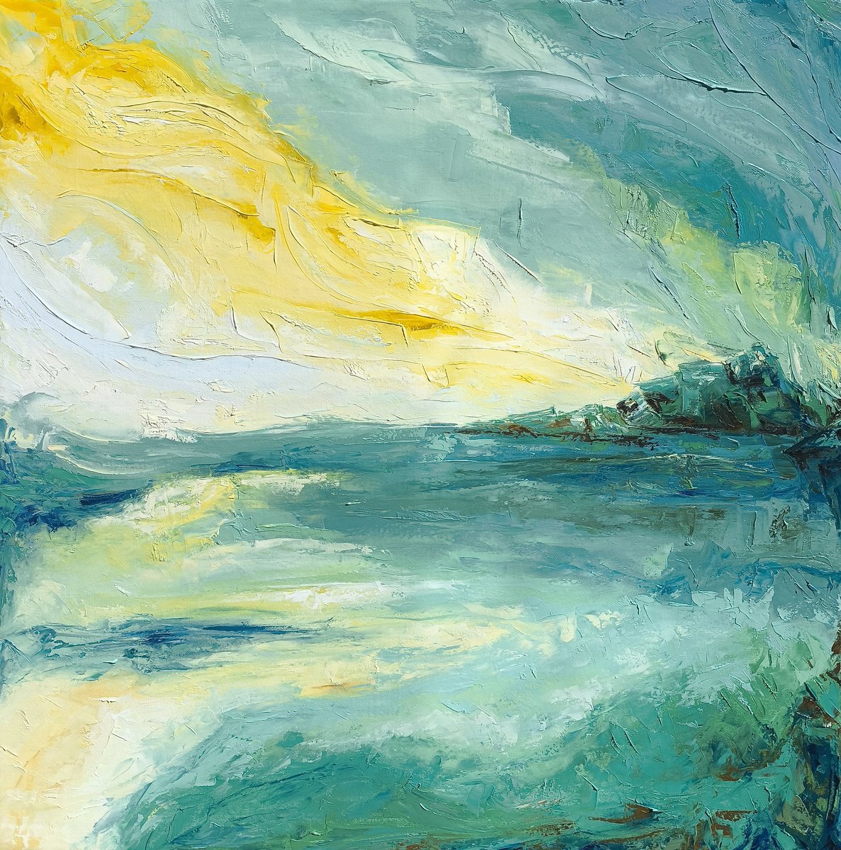 Impressionistic Landscape Oil Painting By Narine Vardanyan, 31 X 31", Whisper Of The Waves, Original Artwork