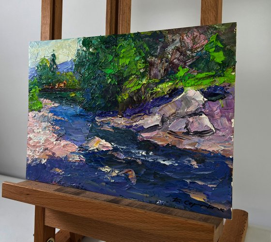 Mountain River Descending through Forest