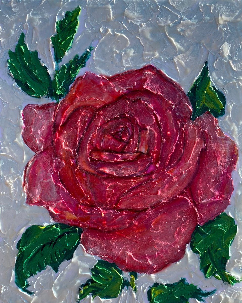 Red Rose Flower 8x10 Palette Knife by OLena Art - Lena Owens