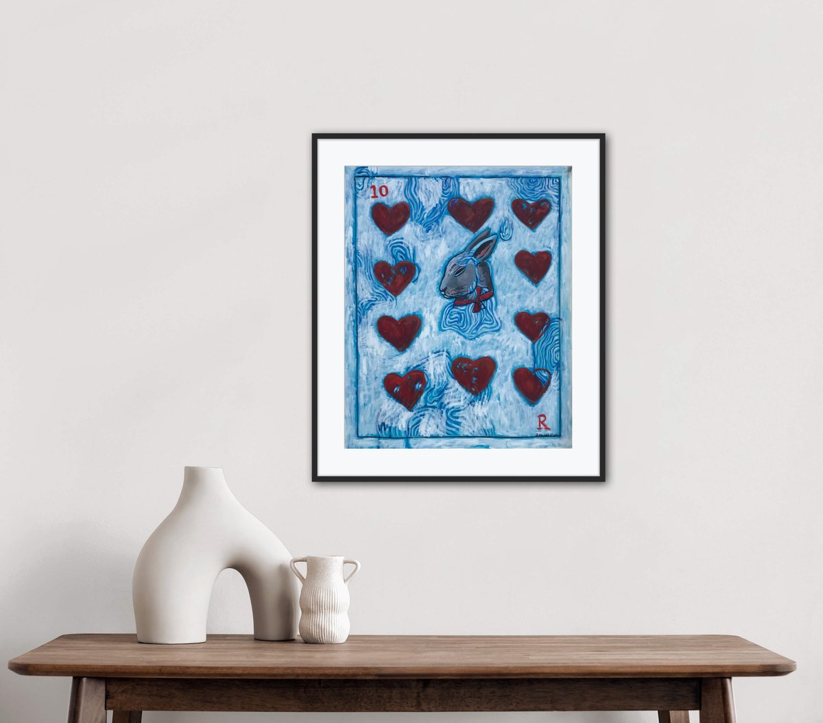 Geometric Animal Oil Painting By Roberto Munguia Garcia, 16 X 20", I Love Rabbits, Original Artwork