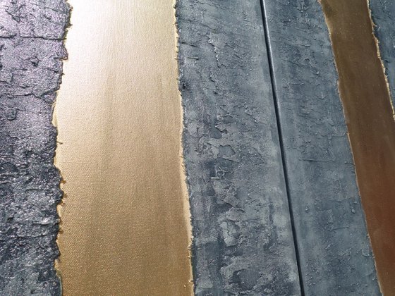 steel gold stripe painting A244 Vertical long  50x200x2cm decor  original abstract art Large paintings stretched canvas acrylic art industrial metallic textured wall art