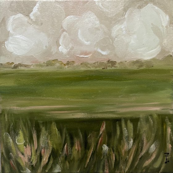 Creamy clouds horizon and soft fields