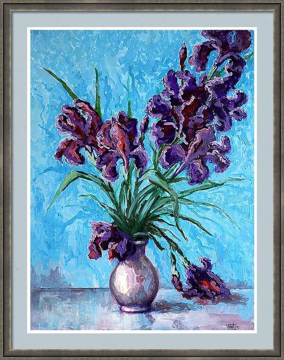 Irises on Blue