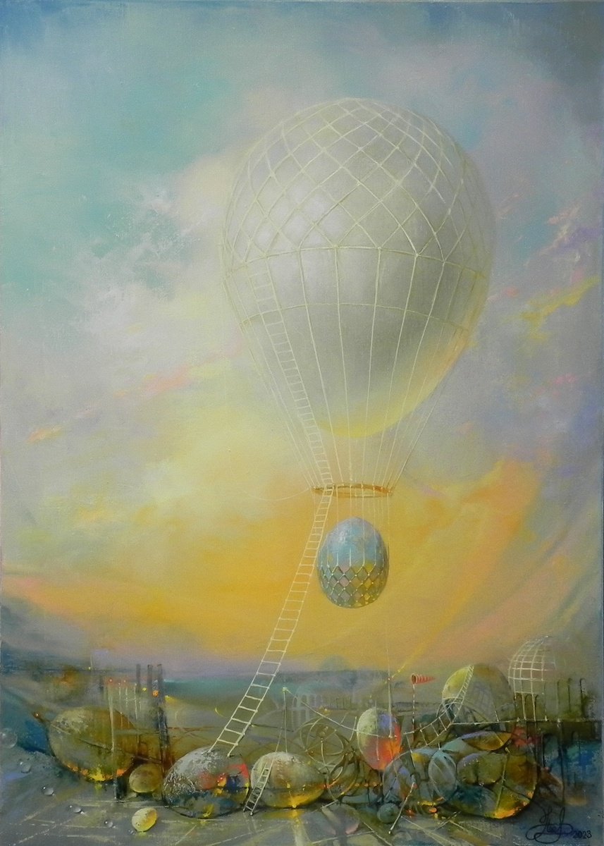 Surrealistic Landscape Oil Painting By Yurii Novikov, 20 X 28", "New Life" - 2023, Original Artwork