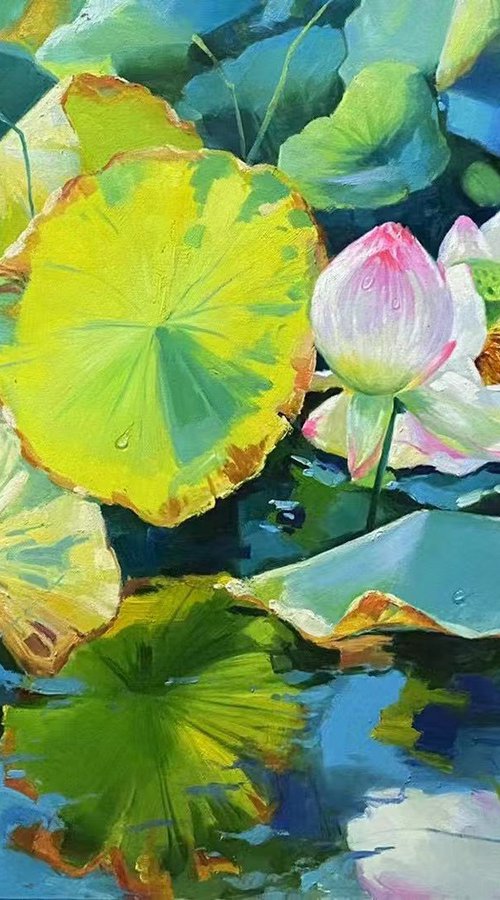 Still life oil painting:Lotus by Kunlong Wang