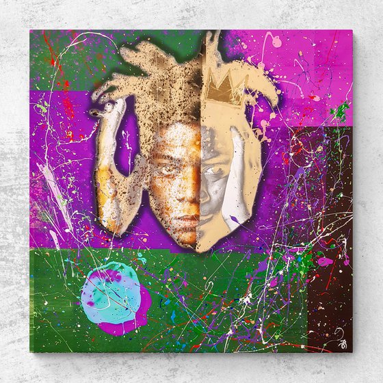 Splash Jean-Michel Basquiat N-1. 100x100x2 cm. Digital Art, Hand Embellished Giclée on Canvas.