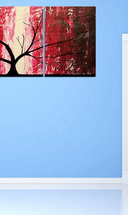 Burgundy Tree of Life artwork in acrylic alt version by Stuart Wright