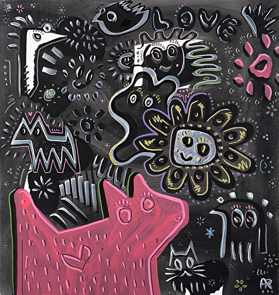 Animal Acrylic Painting By Angel Rivas, 17 X 18, Love Nature, Original Artwork