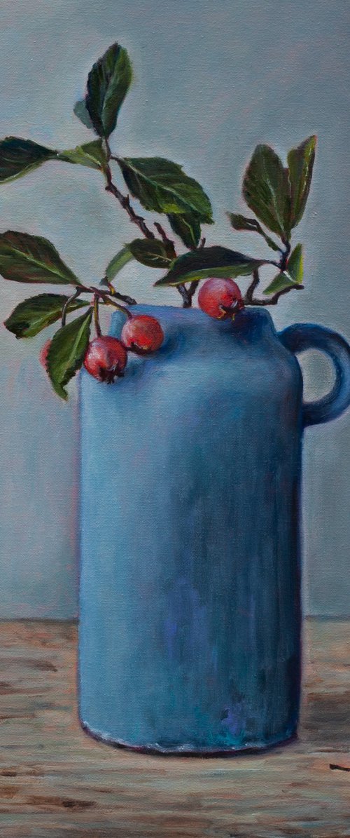 Blue Vase And Berries by Liudmila Pisliakova