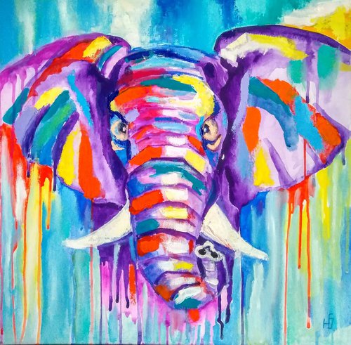 Colored elephant, 50x50 cm. by Yulia Berseneva