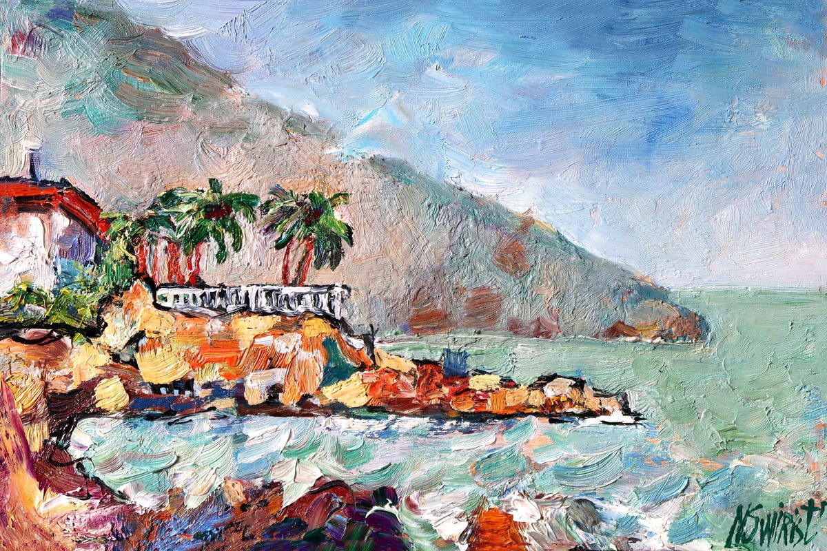 Impressionistic Landscape Oil Painting By Nikifor Swiristuhin, 12 X 8", Cote De Azur. France., Original Artwork