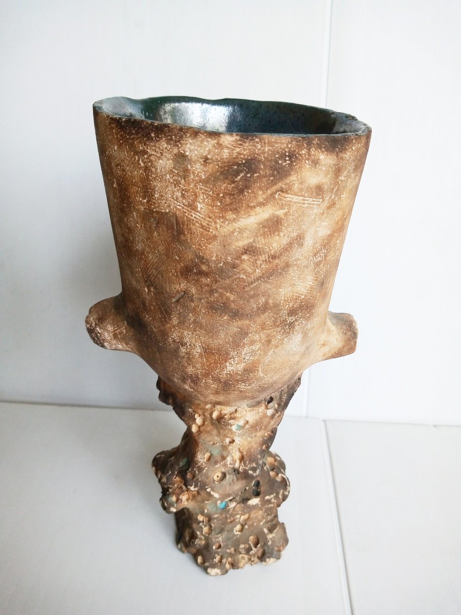 Expressive Still Life Clay Sculpture By Rossitza Trendafilova, 4 X 8", "Goblet Vii", Original Artwork