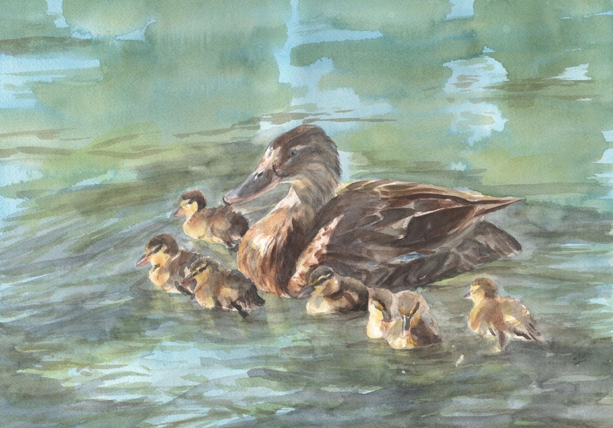 Illustrative Animal Watercolour By Sarah Stowe, 14 X 10", Ducklings Day Out, Original Artwork