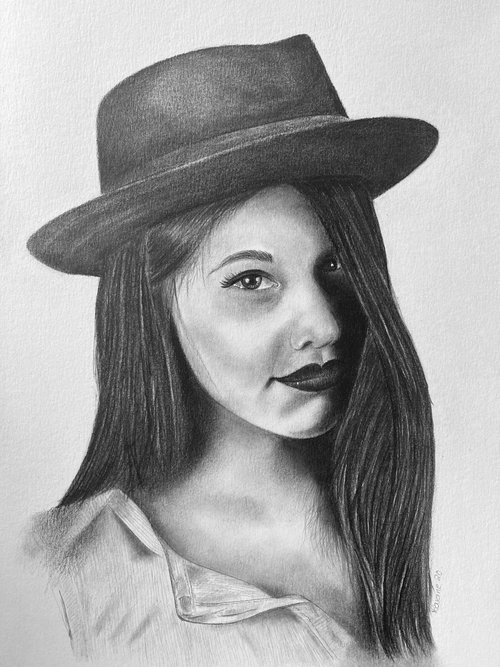 Girl in hat by Maxine Taylor