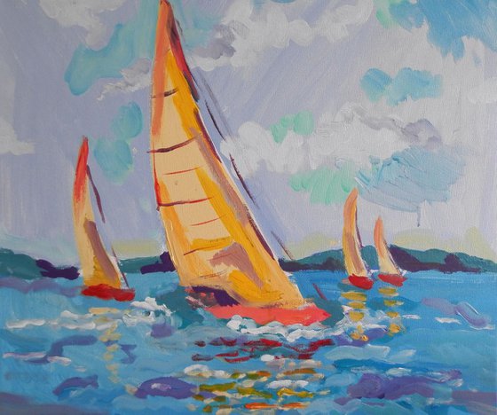 Yachts, 50x60 cm, ready to hang!