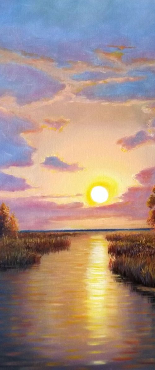 Sunrise over river by Oleg Riabchuk