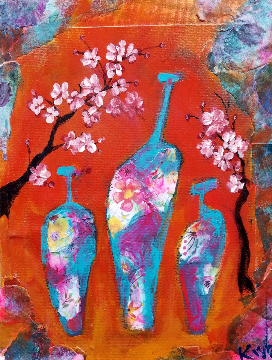 Naive Botanical Painting By Kevin Blake, 9 X 12", Token Of Love #2, Original Artwork