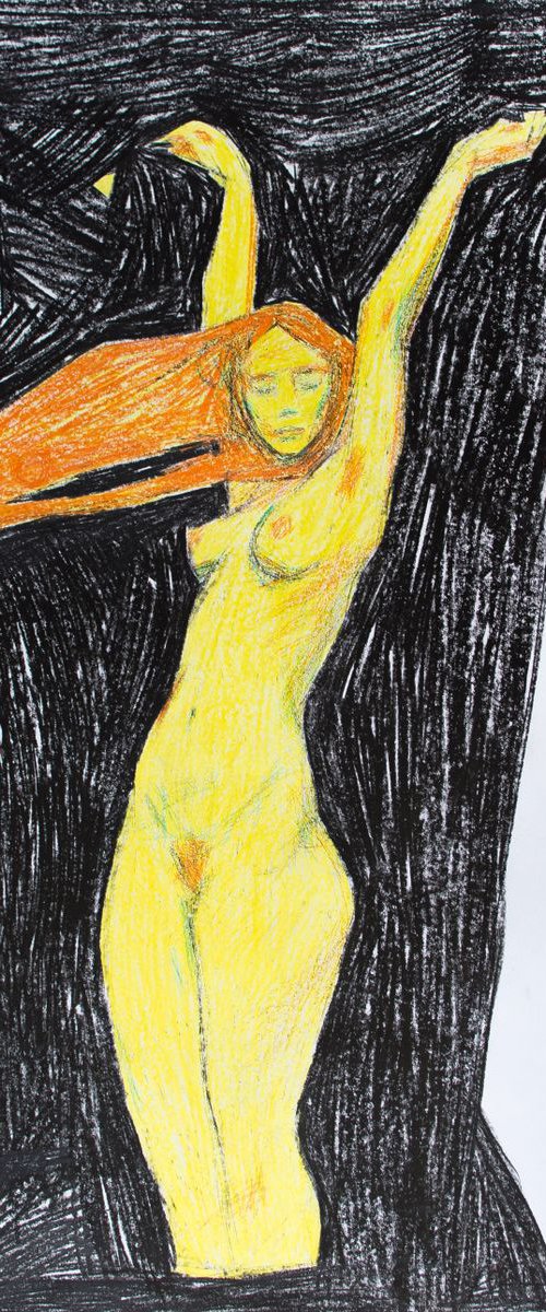 Yellow figure #1. 2013. Graphics. Wax pencil. 61x86cm. by Igor (Krapar) Shcherbakov