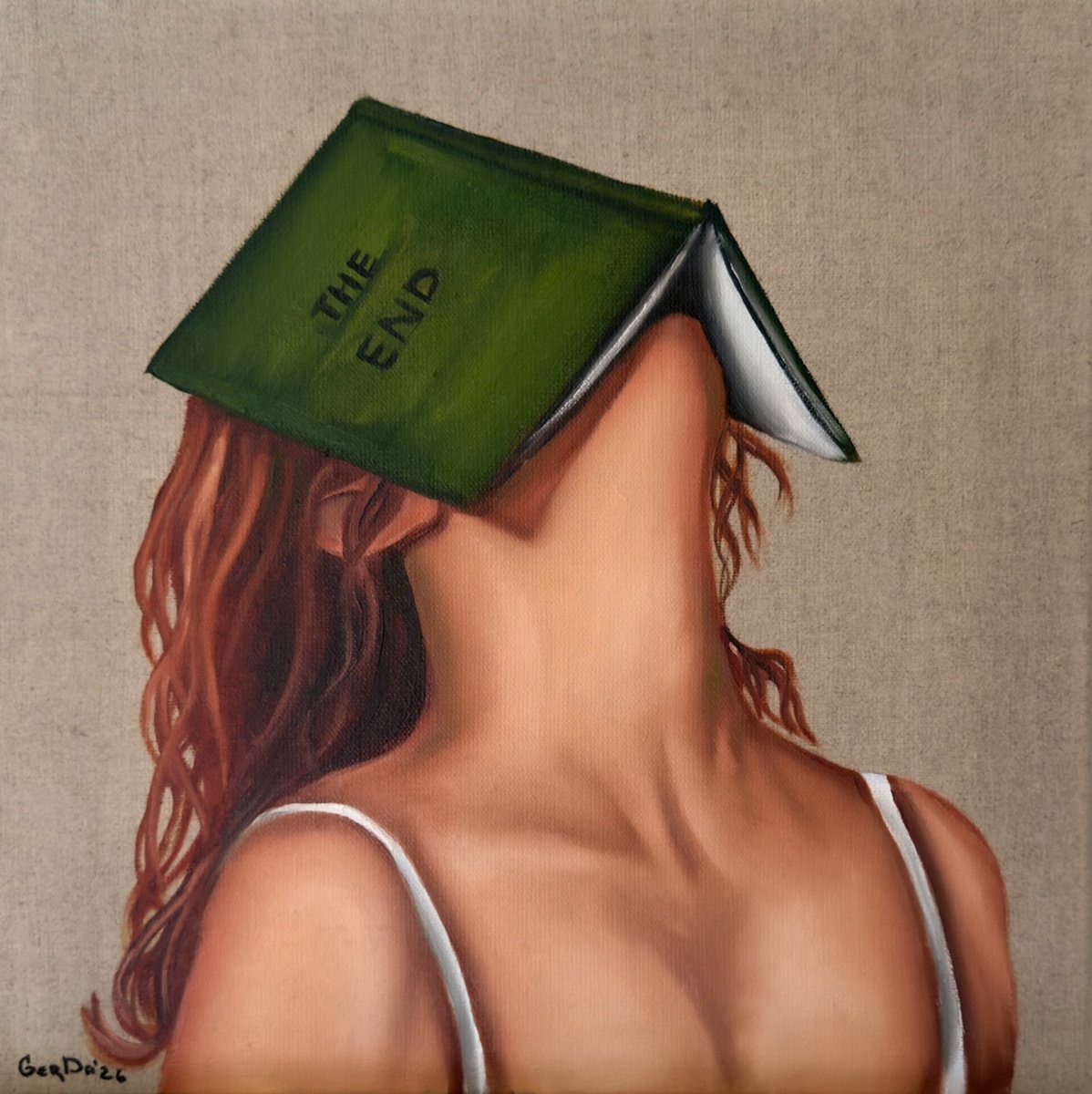 Photorealistic Oil Painting , Girl With Green Book By Daria Gerasimova, 16 X 16, Artwork For Sale On Artfinder