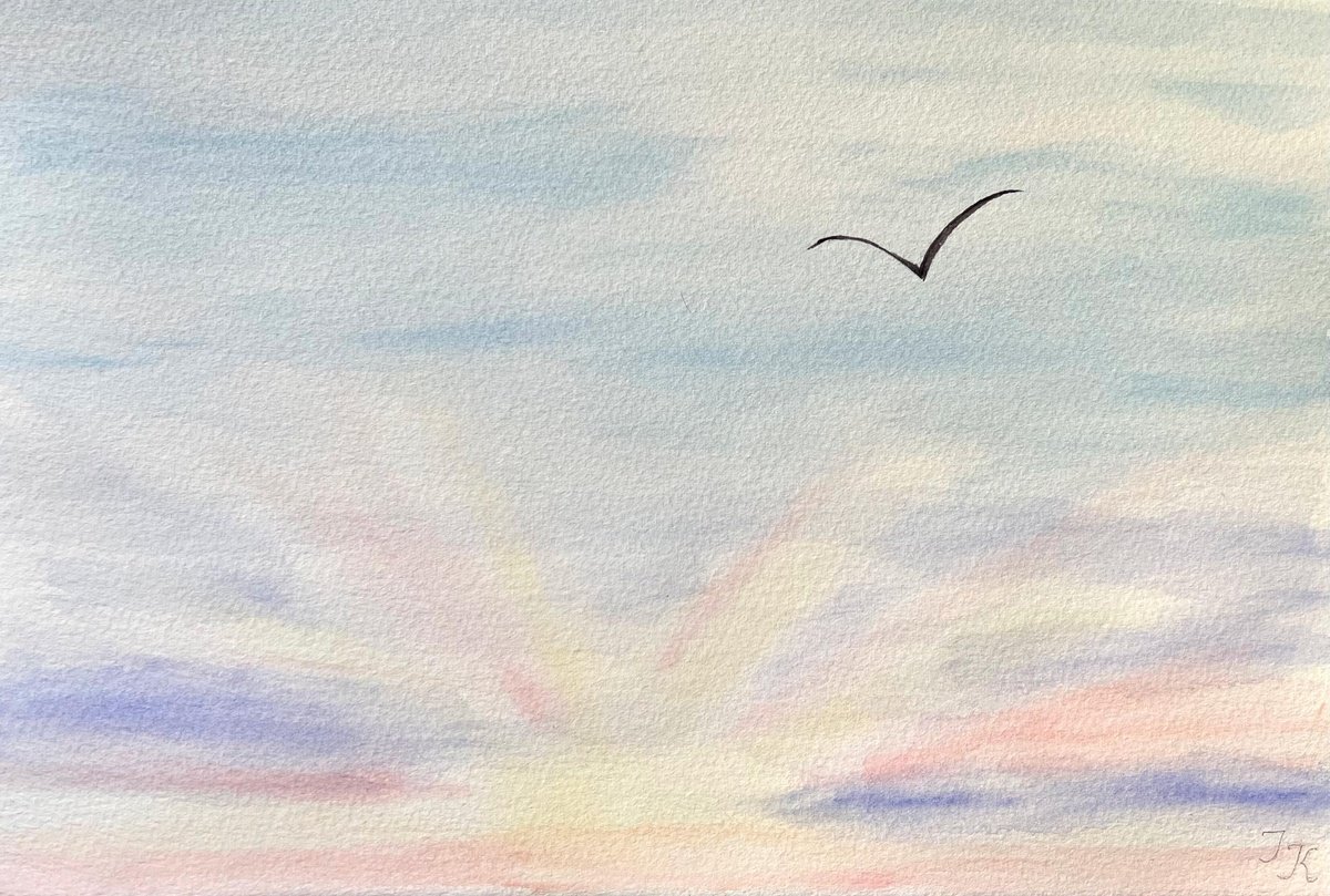 Illustrative Landscape Watercolour By Tetiana Kovalova, 11 X 7", Sunset#1, Original Artwork