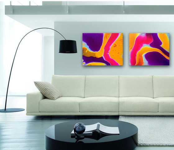 "Flow With Me Series" - Original Diptych, Abstract PMS Fluid Acrylic Paintings Series - 40" x 16"