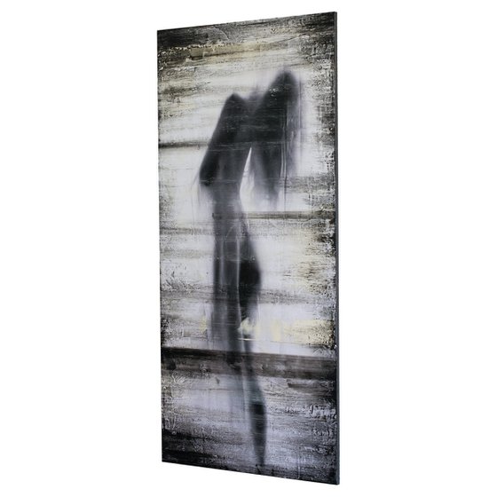 "Forever" (88x41x1 cm) - Unique figurative artwork on closet door (abstract, figurative, gold, original, resin, beeswax, painting)