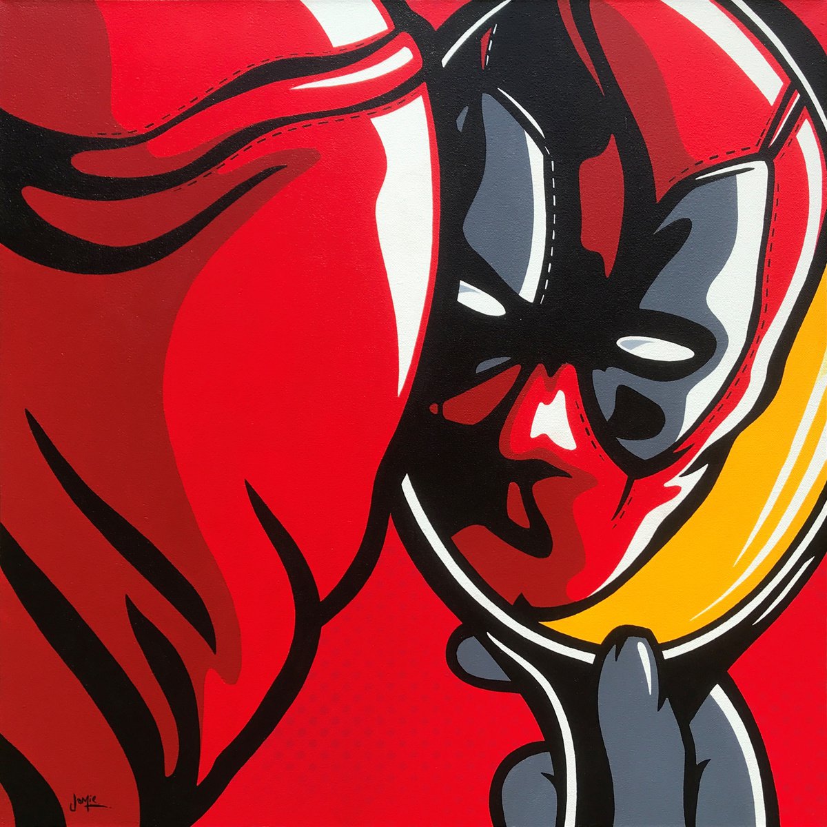 Urban And Pop Portrait Acrylic Painting By Jamie Lee, 20 X 20, Deadpool With Mirror, Original Artwork