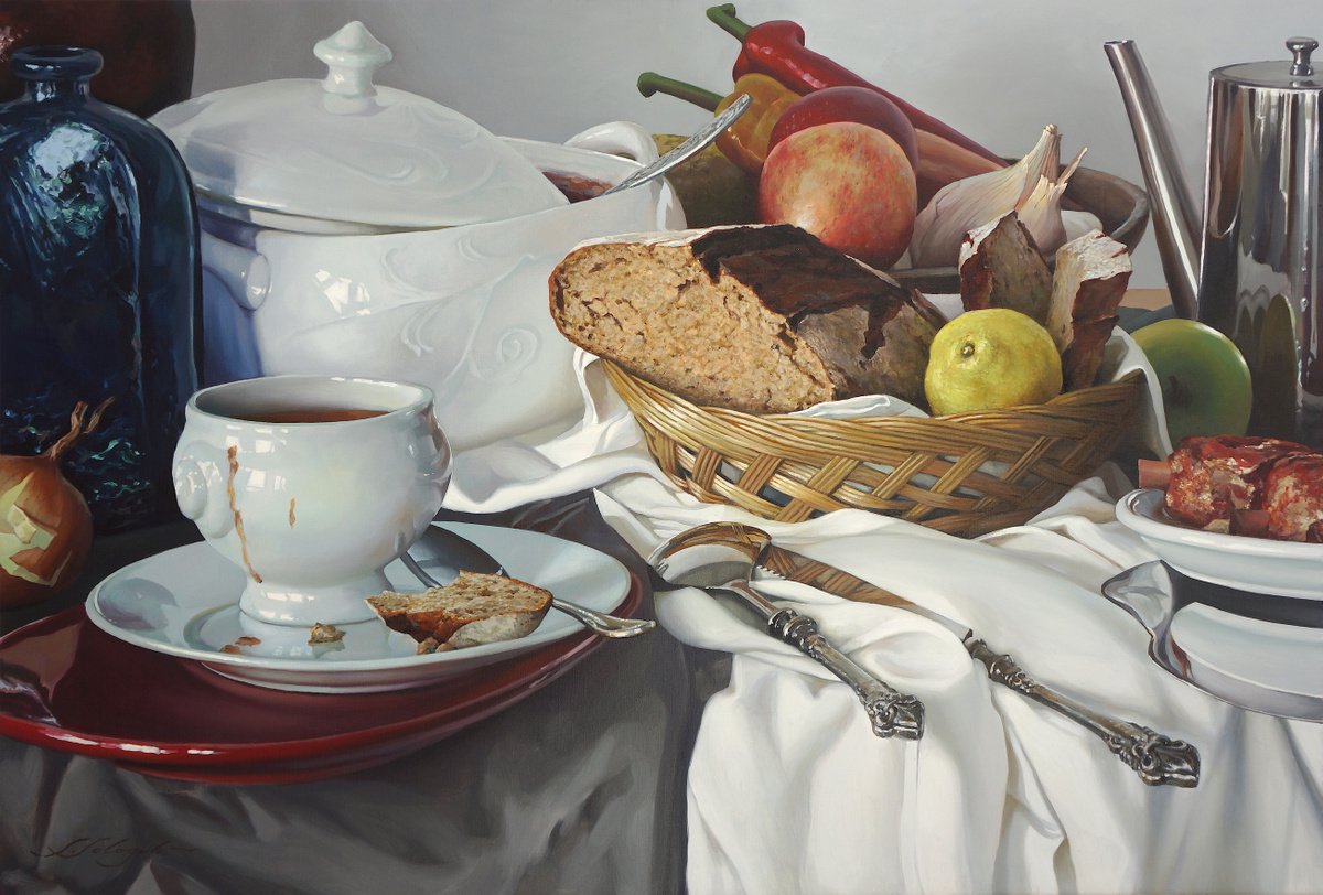Photorealistic Still Life Oil Painting By Sergej Sologub, 55 X 37", Festlicher Stilleben, Original Artwork